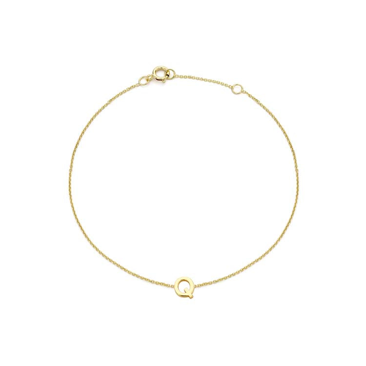 9ct Yellow Gold Mini Initial 'Q' Bracelet 15.5-19cm