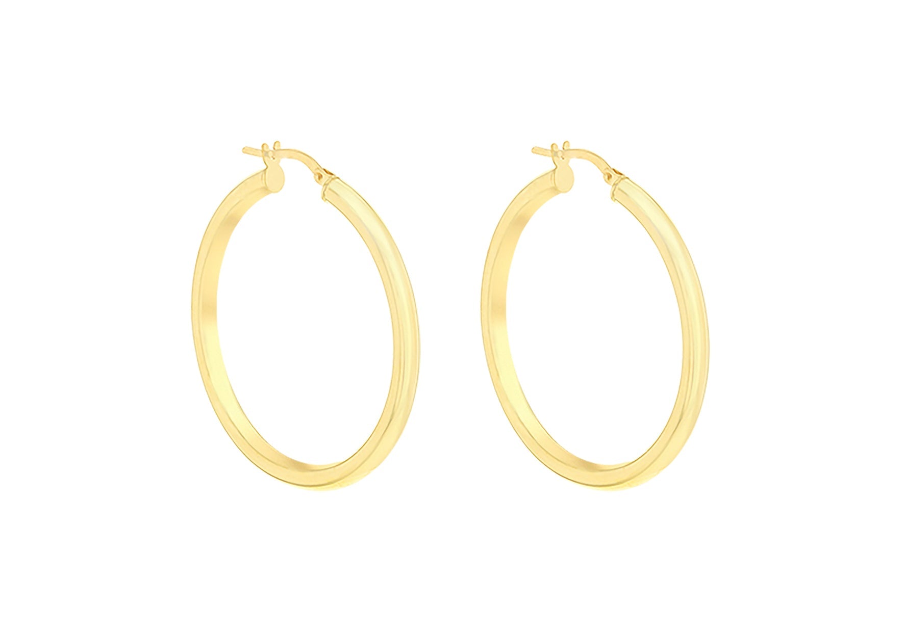 9ct Yellow Gold 3mm Round Hoop Earrings 35mm