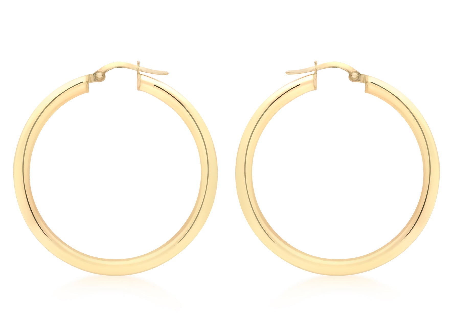 9ct Yellow Gold 3mm Round Hoop Earrings 35mm