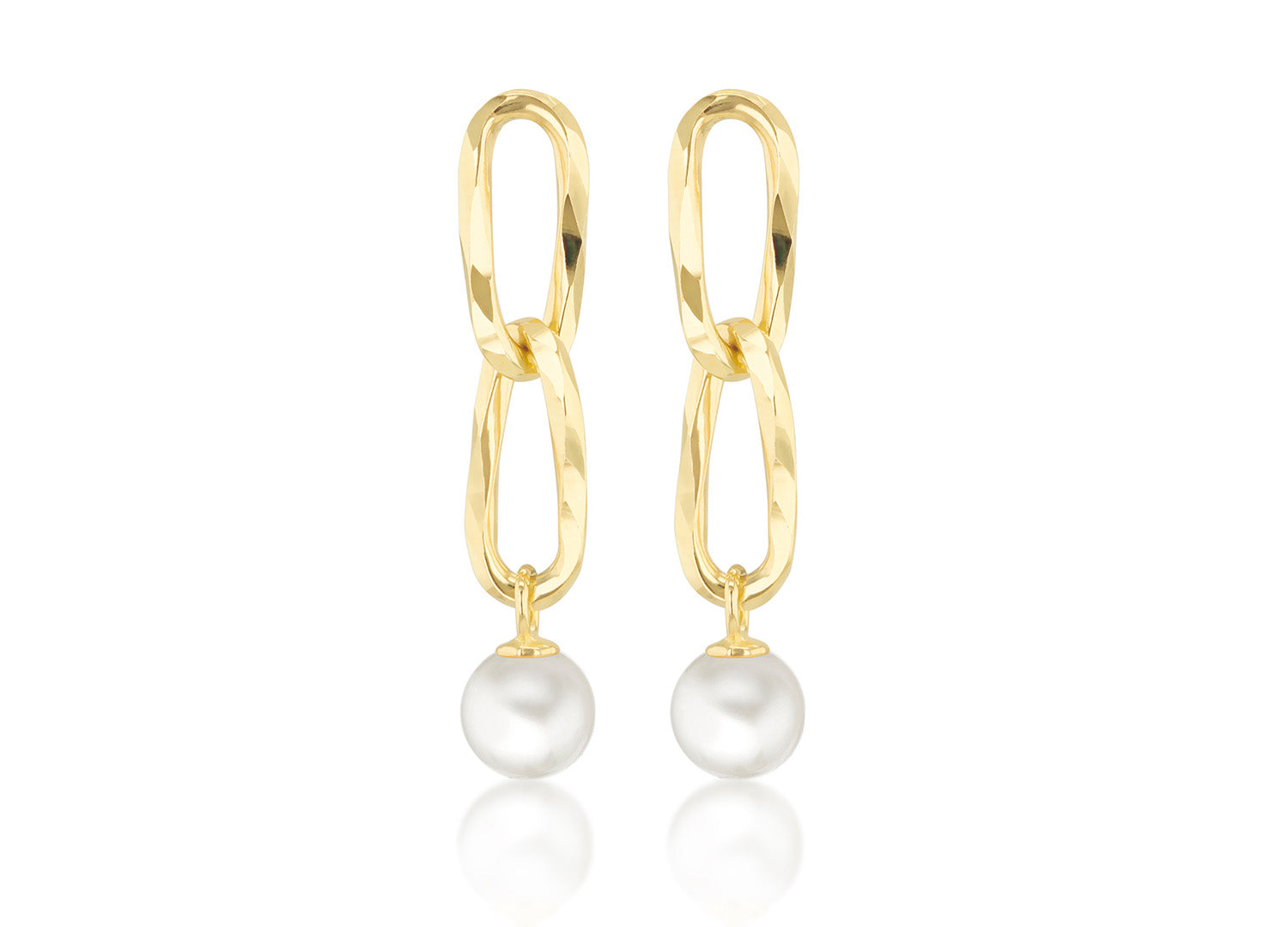 9ct Yellow Gold Double Link Freshwater Pearl Drop Earrings