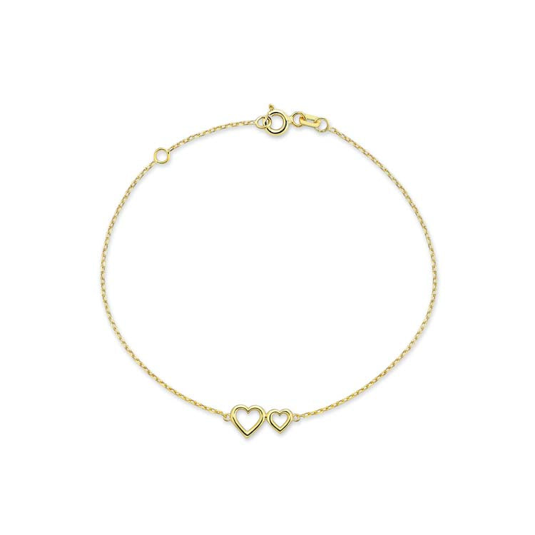 9ct Yellow Gold Petite Hearts Bracelet 17-19cm