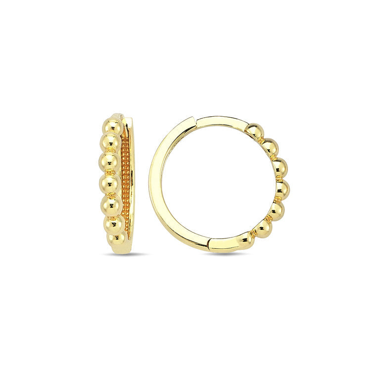 9ct Yellow Gold Beaded Huggie Earrings 15mm
