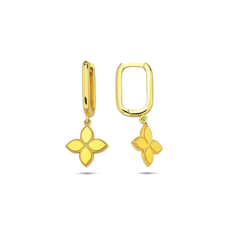 9ct Yellow Gold Floral Oval Huggie Earrings