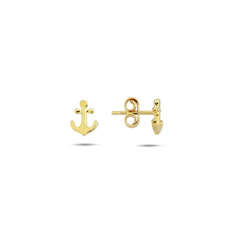 9ct Yellow Gold Anchor Stud Earrings