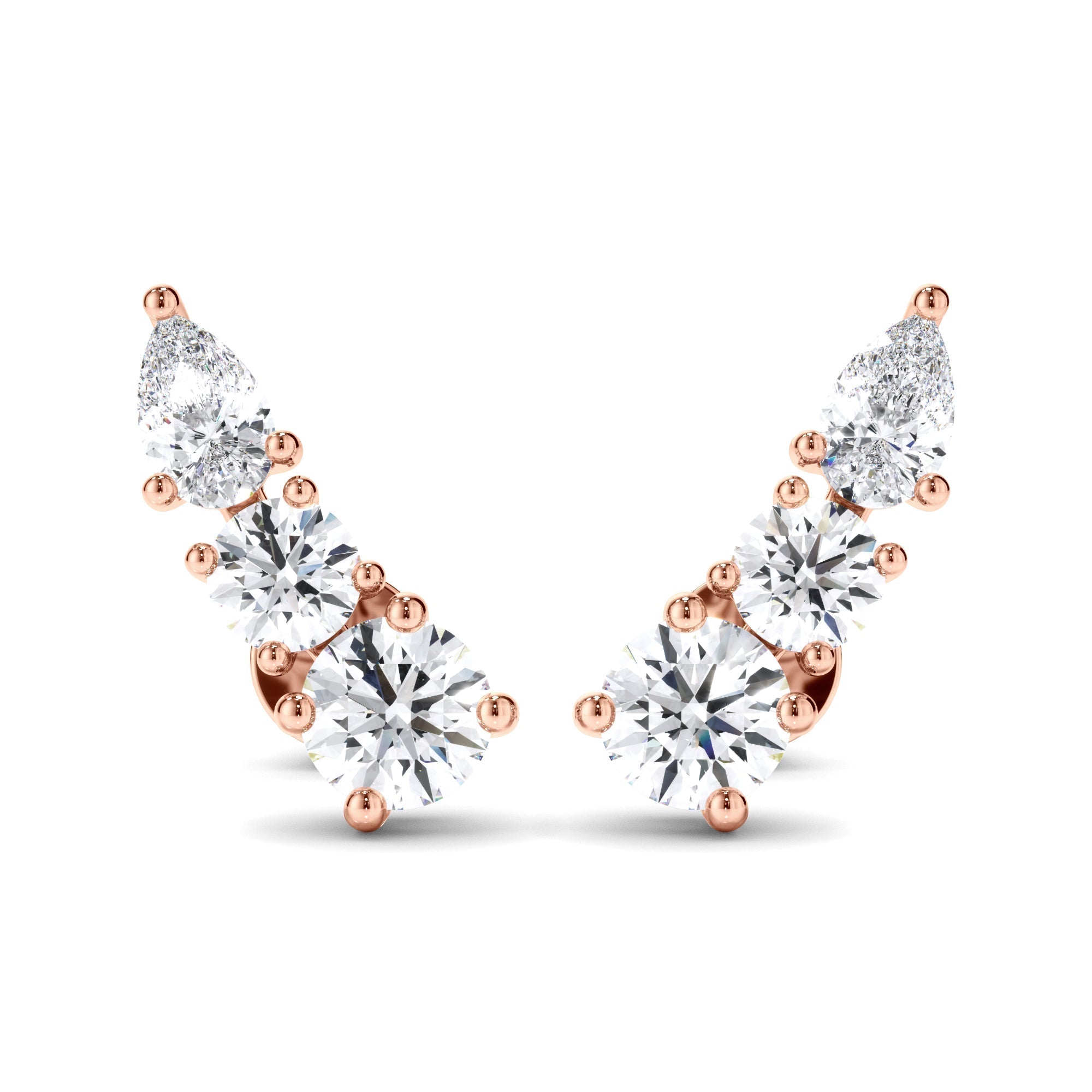Round Brilliant & Pear Cut 3-Stone Stud Earrings