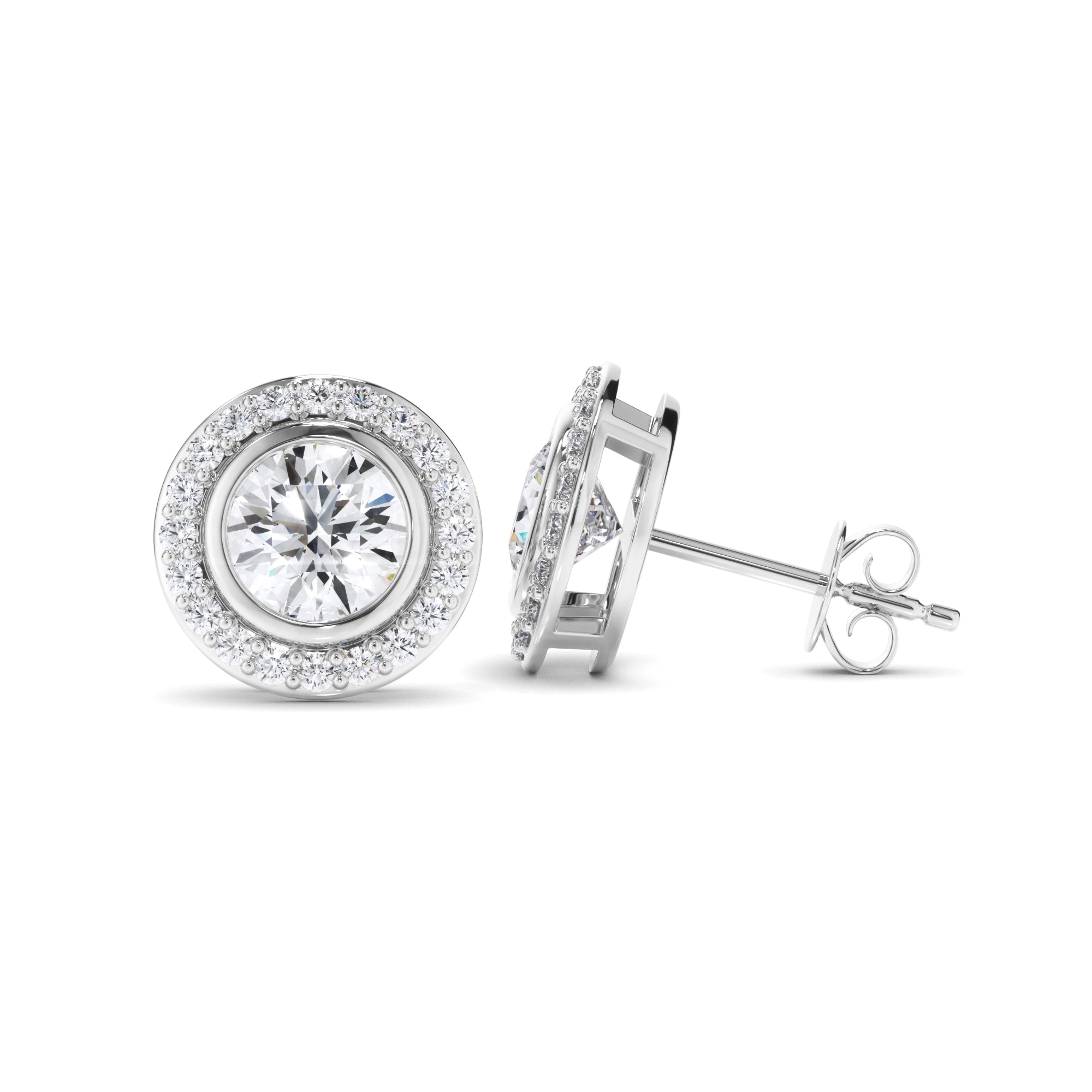 Round Brilliant Cut Diamond Halo Stud Earrings