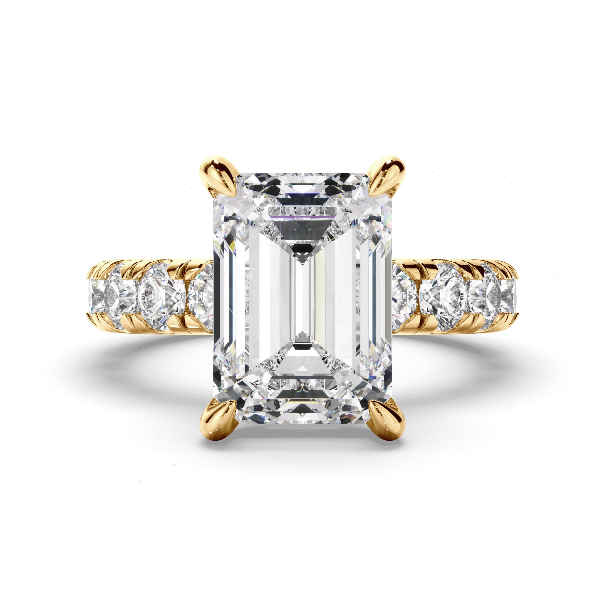 Emerald Cut Diamond Engagement Ring with Diamond Sides