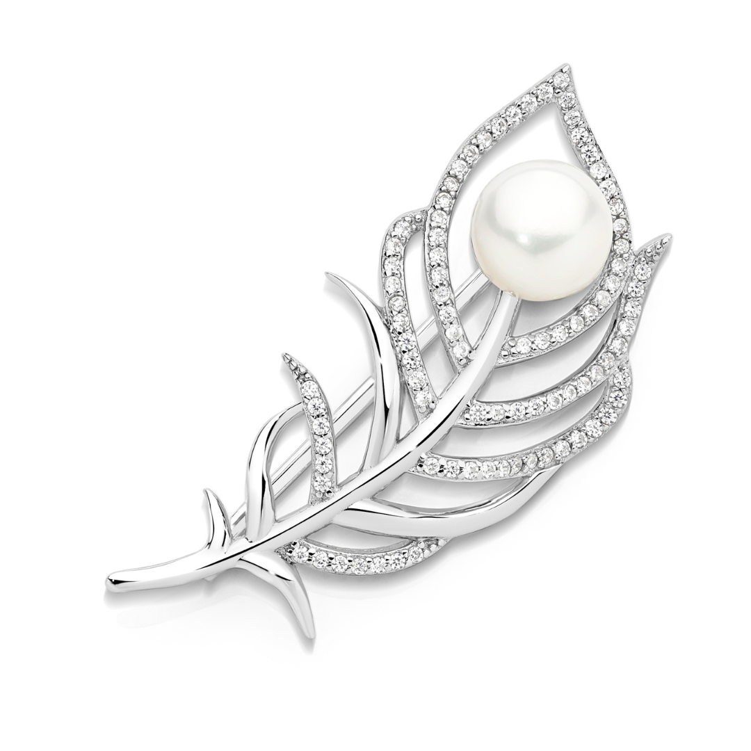 Sterling Silver Sloane Cubic Zirconia and Pearl Brooch