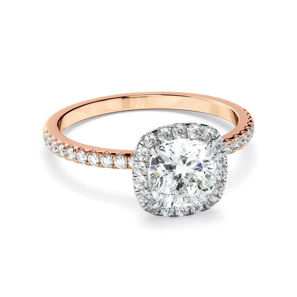 Cushion Cut Diamond Halo Engagement Ring With Pave Band