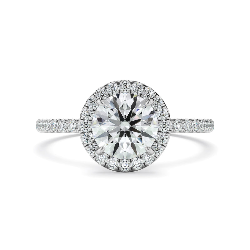 Round Brilliant Cut Diamond Halo Engagement Ring With Pave Band