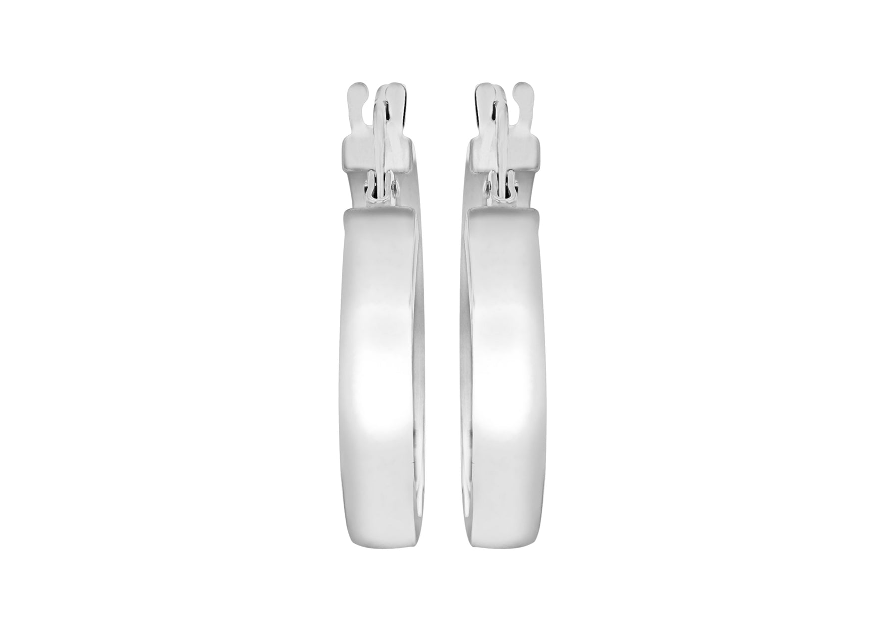 9ct White Gold 3mm Rectangular-Tube 15mm Hoop Creole Earrings