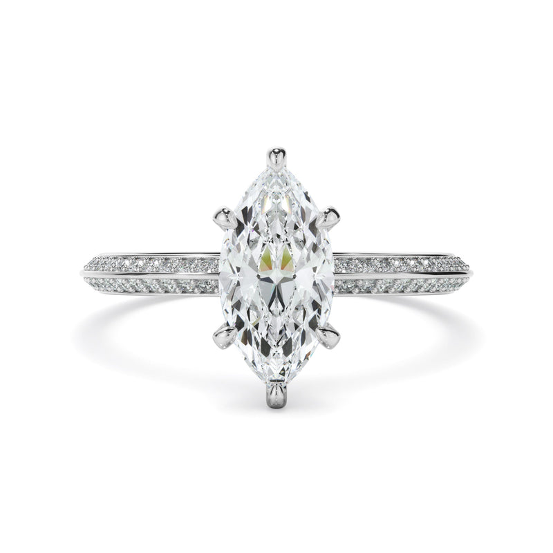 Marquise Cut Diamond Knife Edge Engagement Ring With Diamond Pave Sides