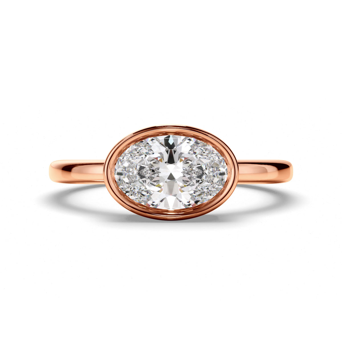 Oval Cut Diamond Bezel East West Solitaire Engagement Ring