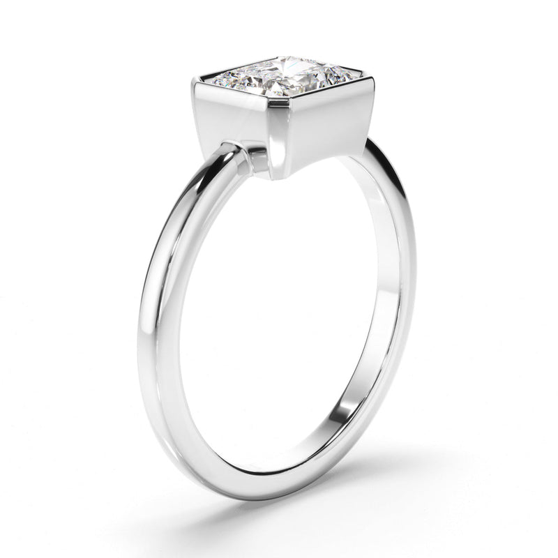 Radiant Cut Diamond Bezel Solitaire East West Engagement Ring