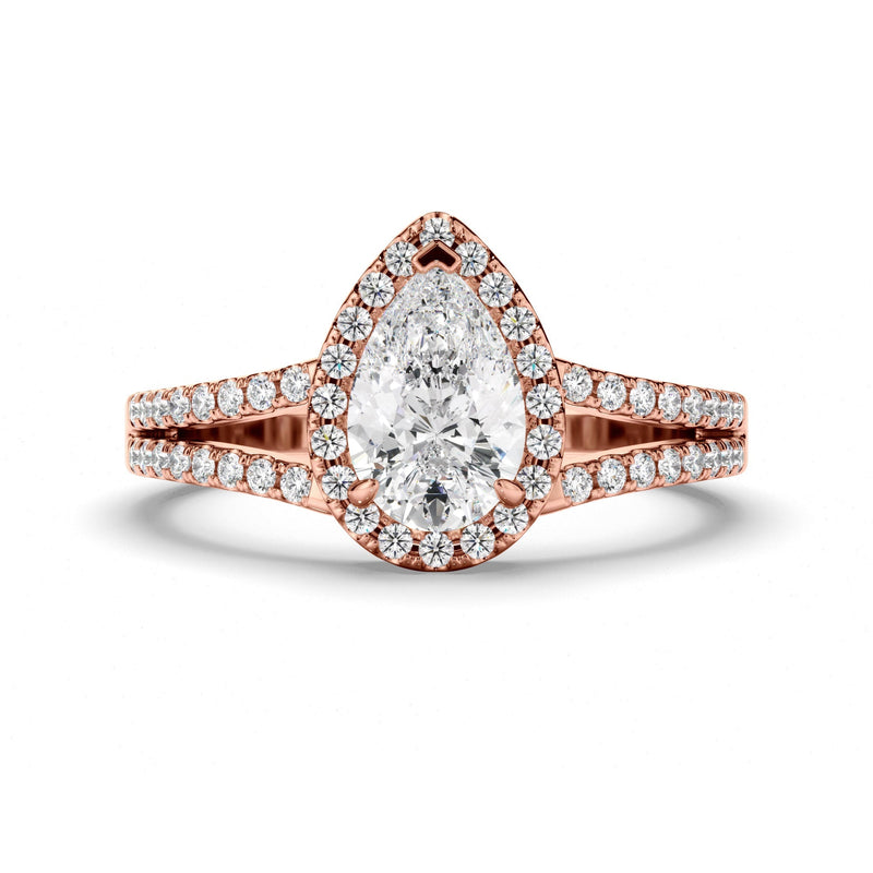 Pear Cut Diamond Halo Engagement Ring with Pave Sides