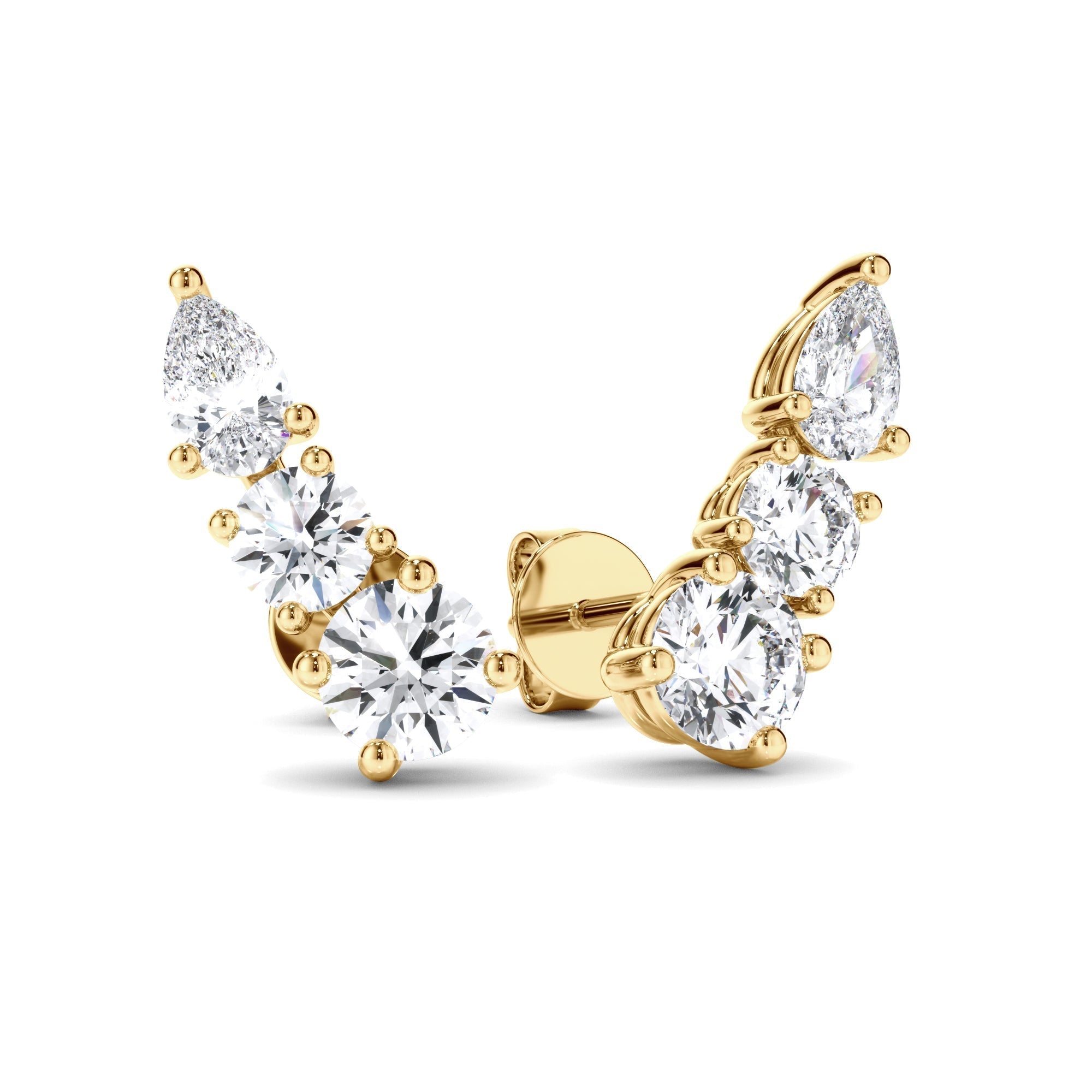 Pear & Round Brilliant Cut 3-Stone Stud Earrings