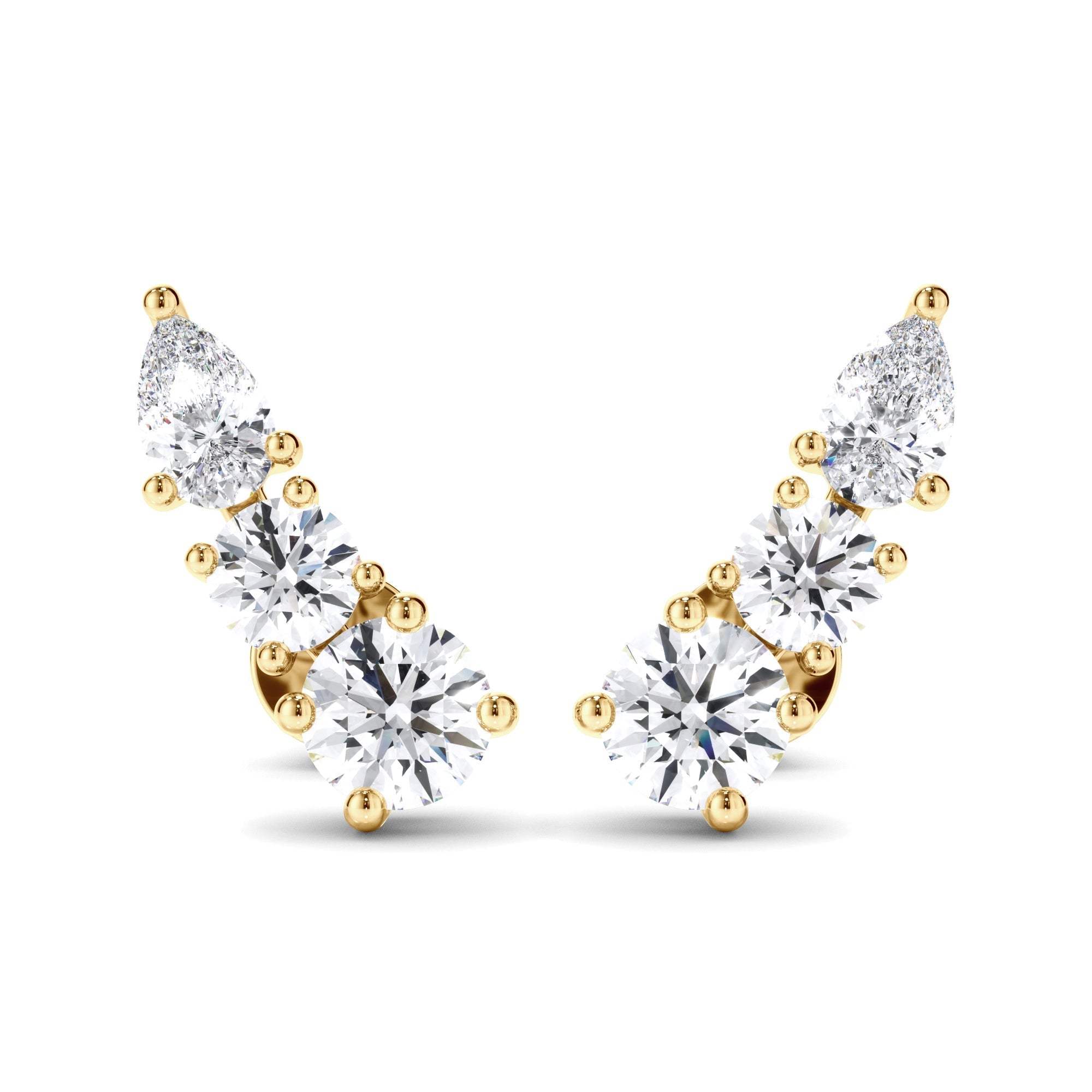 Pear & Round Brilliant Cut 3-Stone Stud Earrings