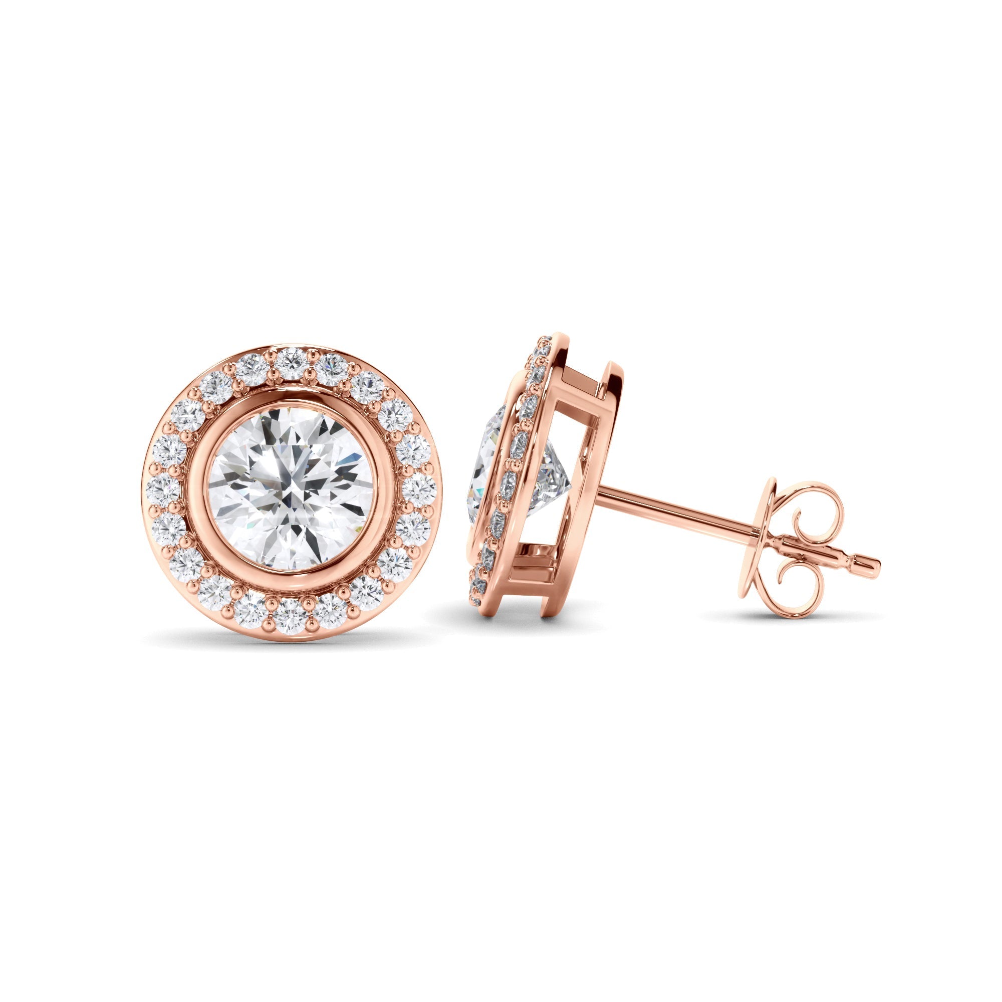 Round Brilliant Cut Diamond Halo Stud Earrings