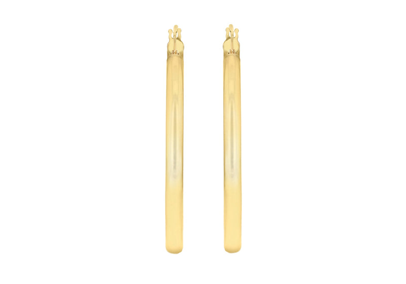 9ct Yellow Gold 3mm Round Hoop Earrings 35mm