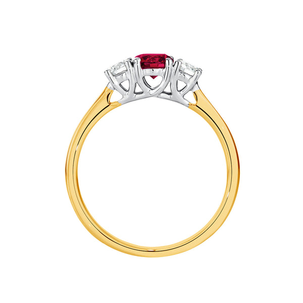 18ct Yellow & White Gold Ruby & Diamond Trilogy Ring