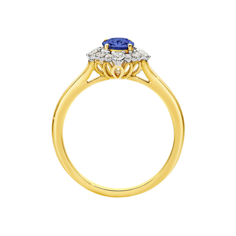 9ct Yellow & White Gold Ceylon Sapphire & Diamond Ring