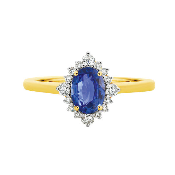 9ct Yellow & White Gold Ceylon Sapphire & Diamond Ring