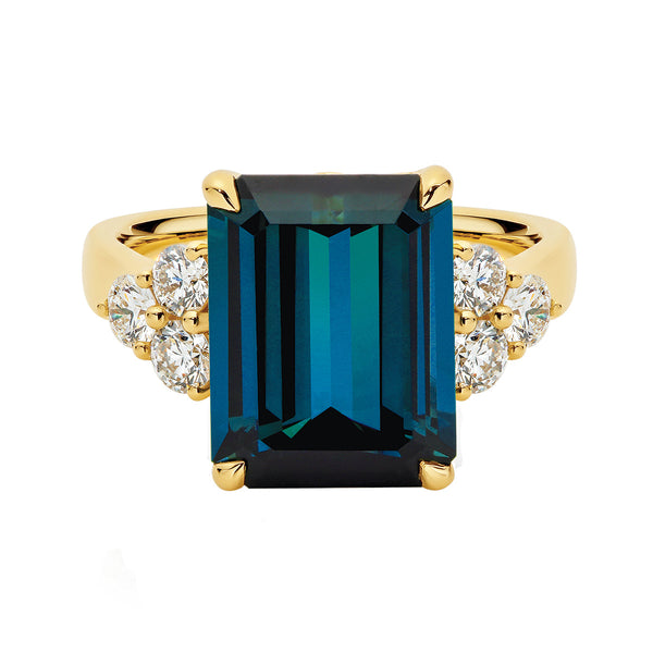 18ct Yellow Gold London Blue Topaz & Diamond Ring