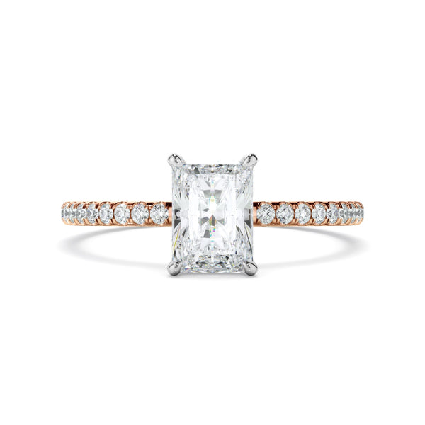 Radiant Cut Diamond Solitaire Engagement Ring With Pave Band