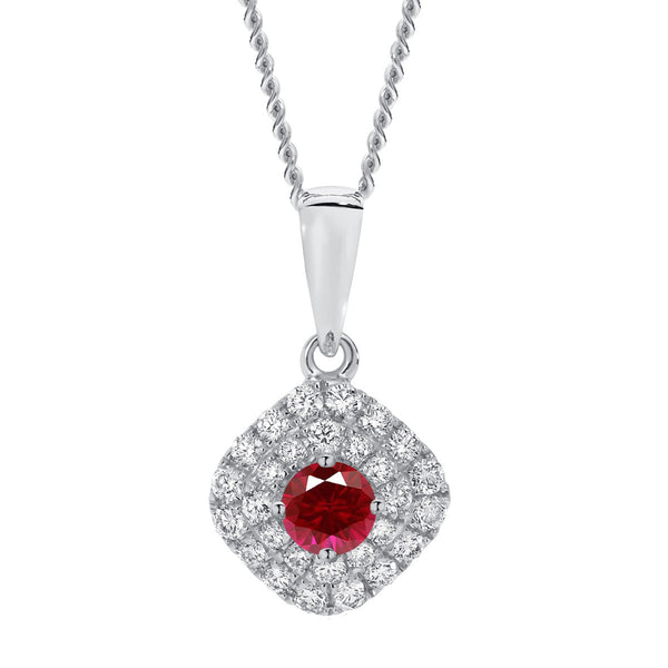 18ct White Gold Ruby and Diamond Pendant