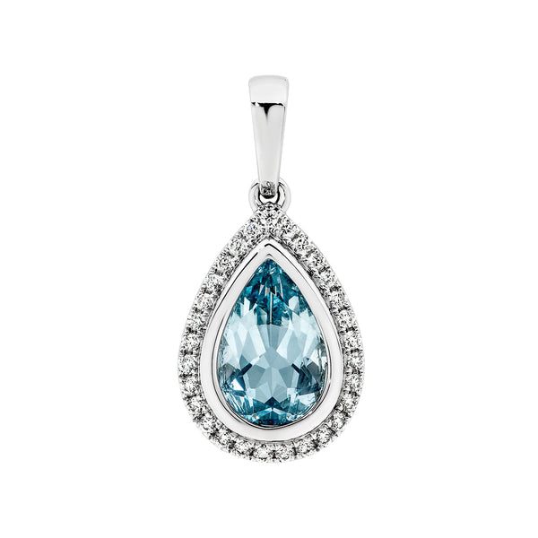 18ct White Gold Aquamarine & Diamond Pendant