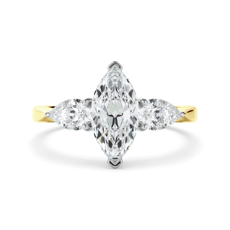 Marquise Cut Diamond Engagement Ring With Pear Cut Diamond Sides
