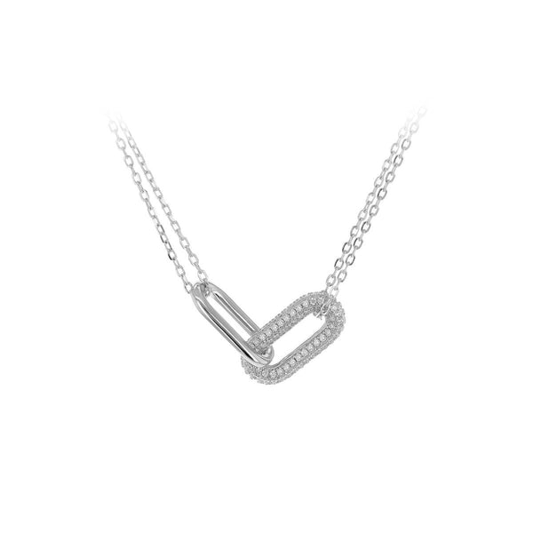 Sterling Silver Rhodium Pave Link Pendant