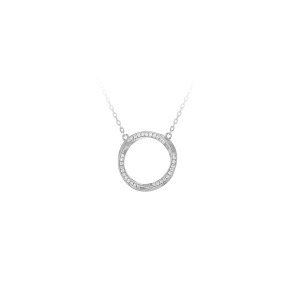 Sterling Silver Rhodium Twisted Cubic Zirconia Pendant