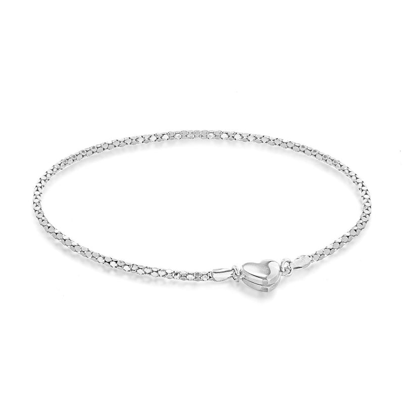 Sterling Silver Rhodium Heart Popcorn Bracelet