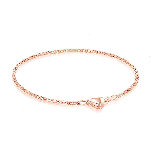 Sterling Silver Rose Gold Heart Popcorn Bracelet