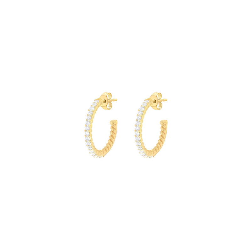 Sterling Silver Gold Plated Cubic Zirconia Half Hoop Earrings