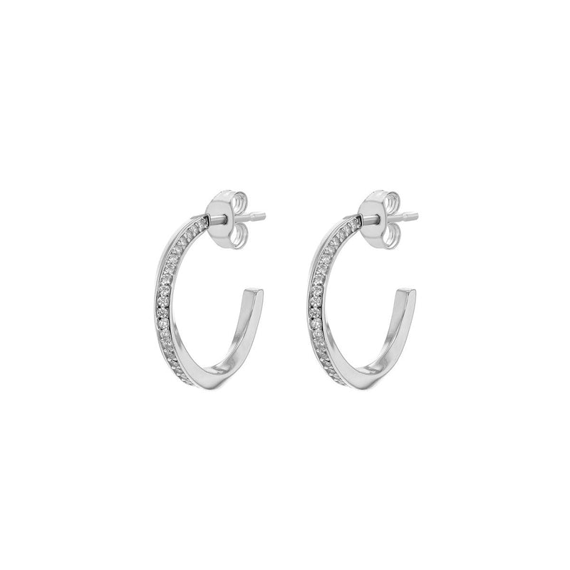 Sterling Silver Rhodium Twist Pave Cubic Zirconia Hoop Earrings