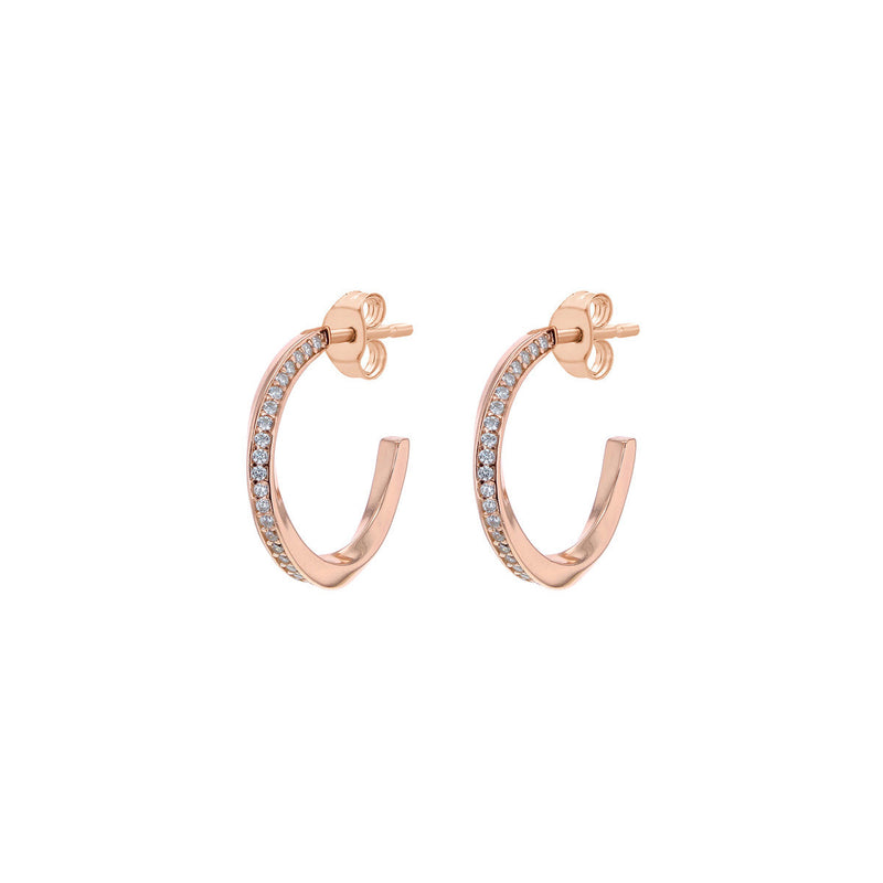 Sterling Silver Rose Gold Cubic Zirconia Hoops Earrings