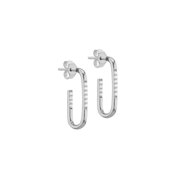 Sterling Silver Cubic Zirconia J-Shape Hoop Earrings