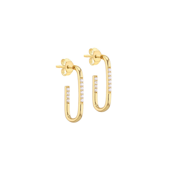 Sterling Silver Gold Plated Cubic Zirconia J-Shape Hoop Earrings