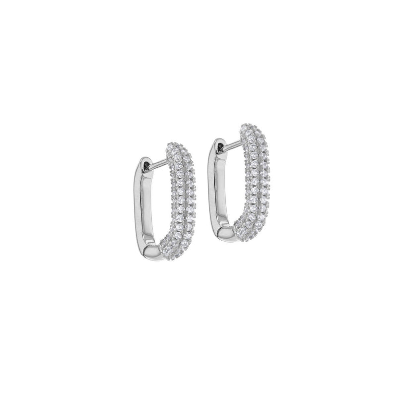 Sterling Silver Rodium Cubic Zirconia Creole Earrings