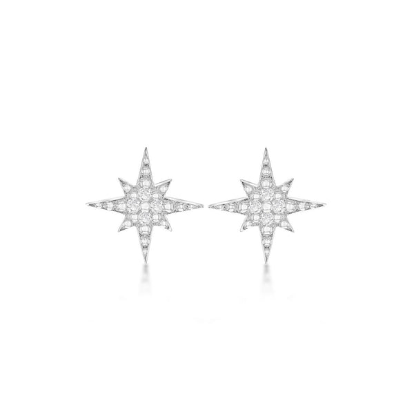 Sterling Silver Rhodium Cubic Zirconia Polar Star Earrings