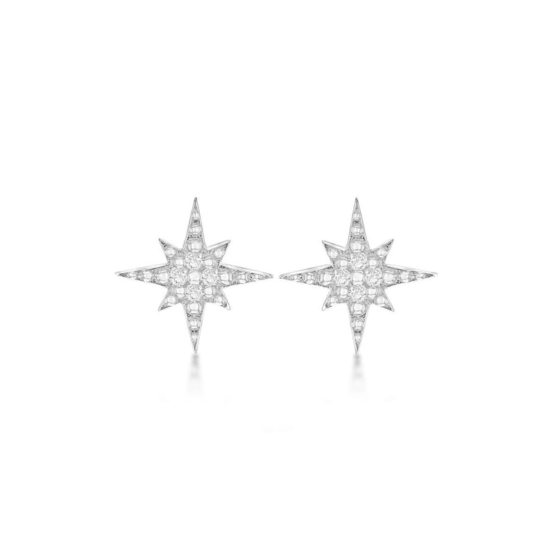 Sterling Silver Rhodium Cubic Zirconia Polar Star Earrings