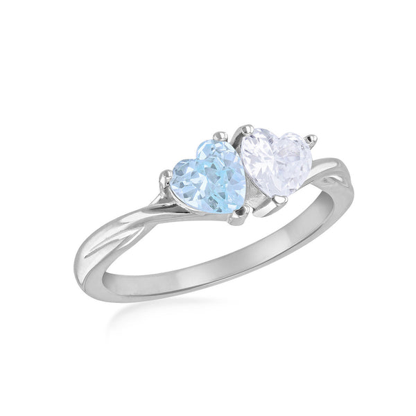 Sterling Silver White and Aqua Cubic Zirconia Ring