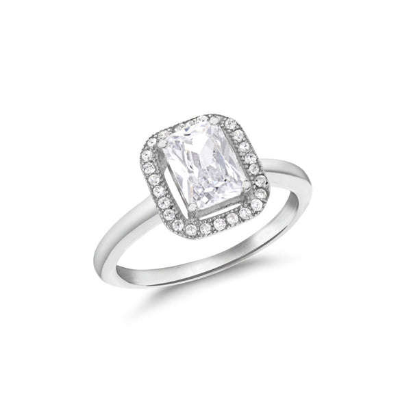 Sterling Silver Rhodium Plated Cubic Zirconia Princess Ring