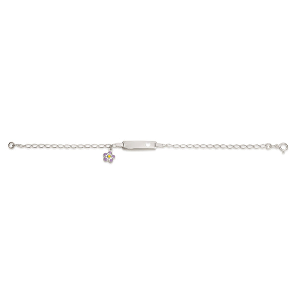 Silver engravable purple flower ID bracelet