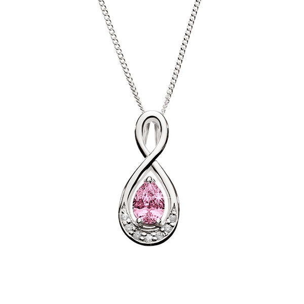 Silver pink CZ infinity necklace