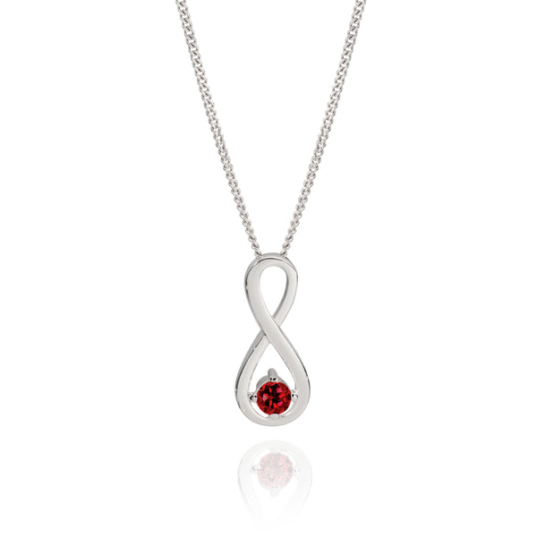 Silver ruby red CZ infinity pendant