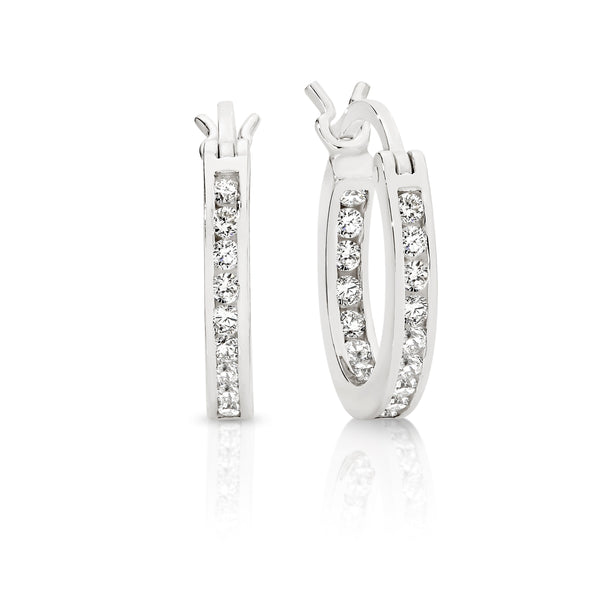Silver inside out cubic zirconia hoops