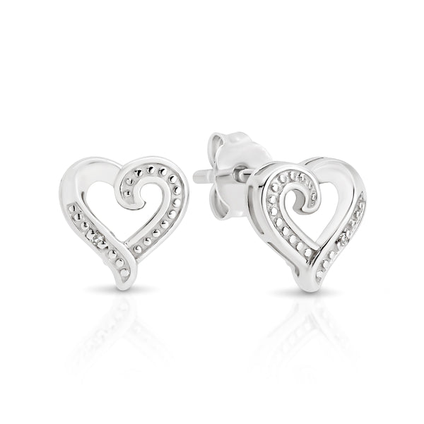 Silver diamond heart earrings